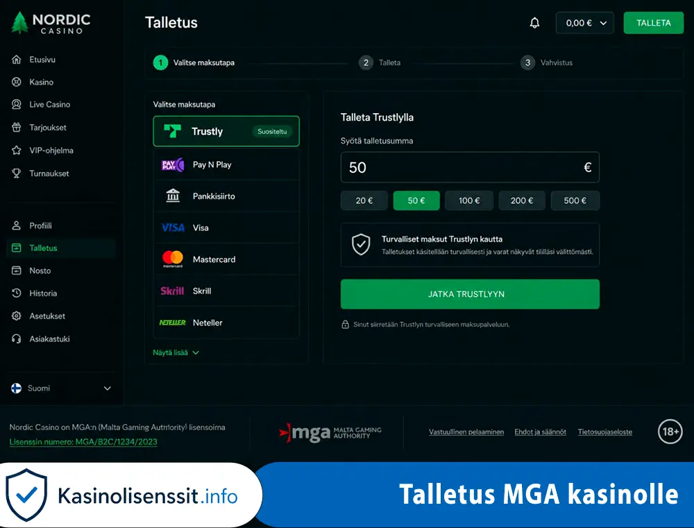 MGA casino talletus onnistuu näin